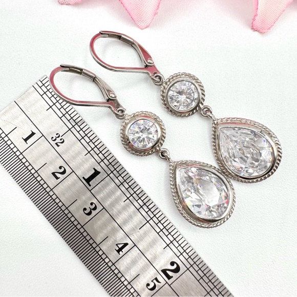 Cubic Zirconia CZ Drop Earrings Teardrop Wedding Bridal Prom Pageant Occasion - Picture 10 of 12